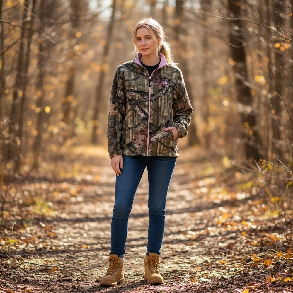 Mossy Oak Break-Up Infinity Camo Fleece Jacket Womens XL Pink Trim Full Zip
